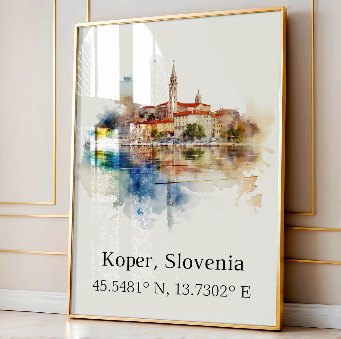 Koper Slovenia Harbor Bell Tower Old Town Watercolor Travel Poster - Image 3