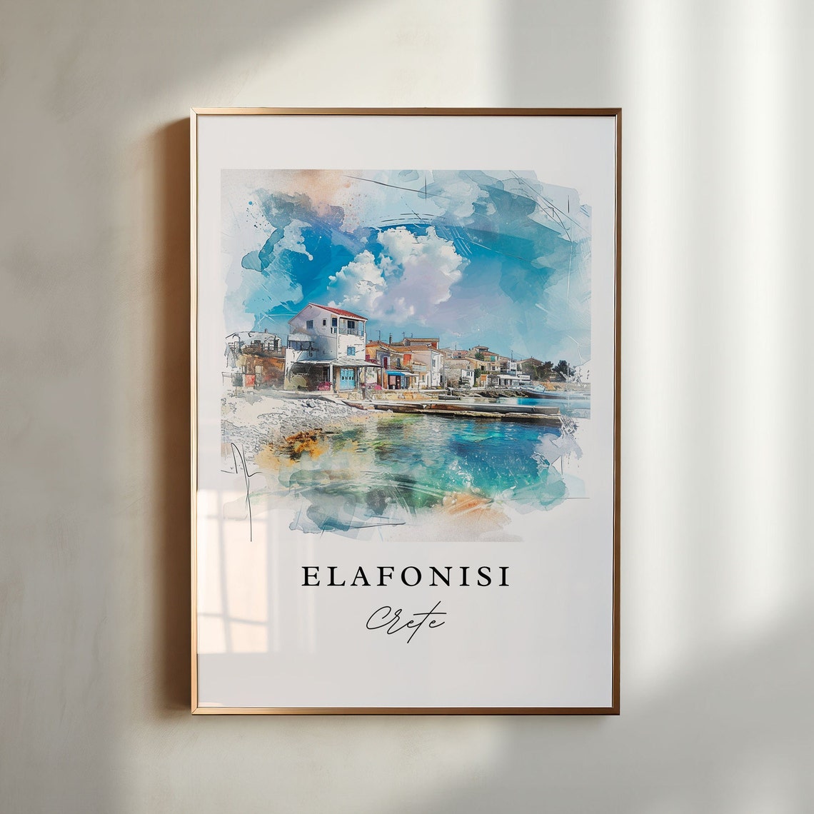 Elafonisi Crete Greece Beach Watercolor Island Travel Poster