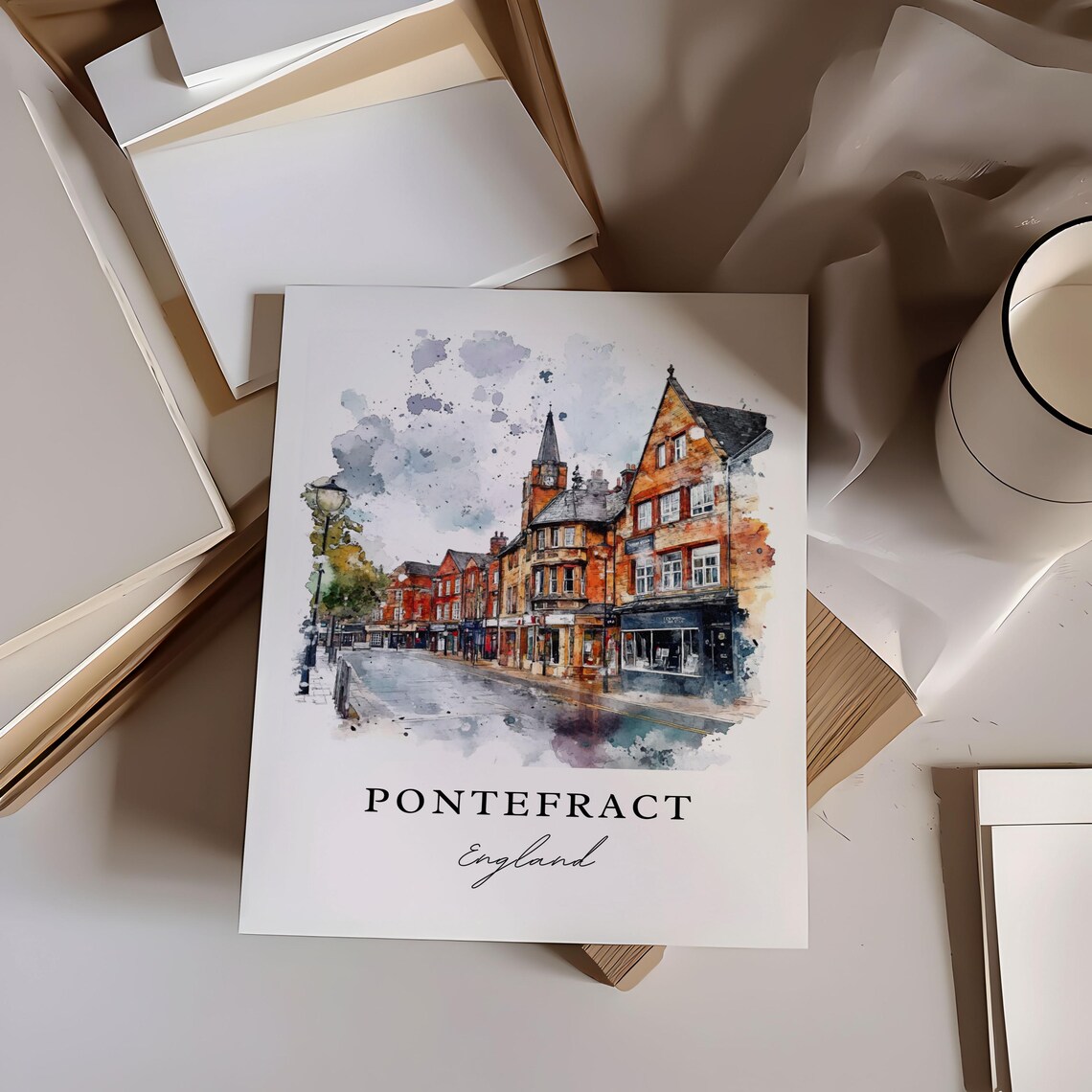 Pontefract England Historic Brick Town Street Watercolor Poster - Image 6