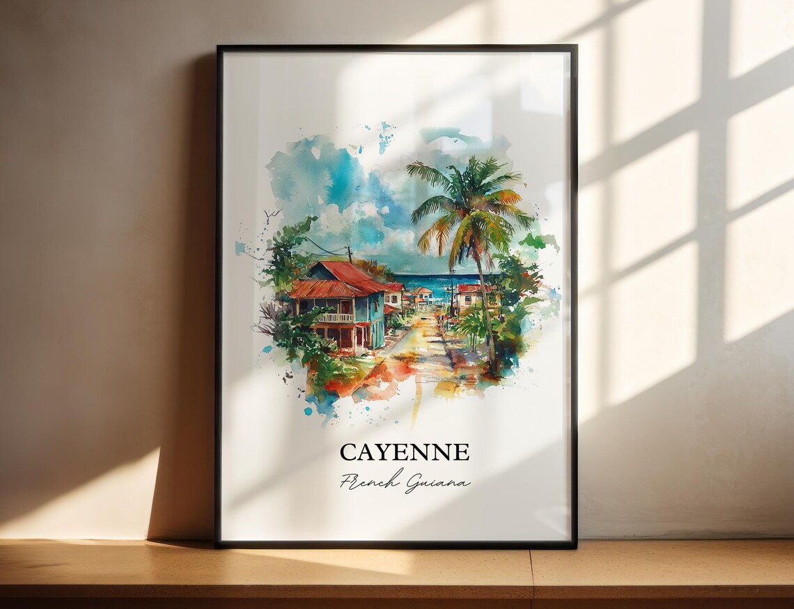 Cayenne French Guiana Watercolor Coastal Street Scene Poster