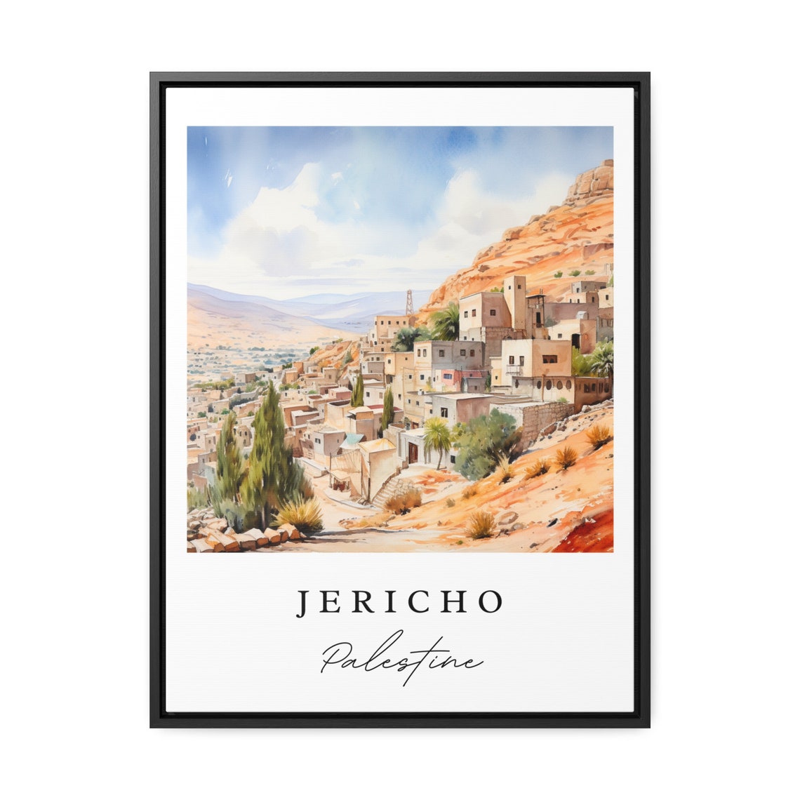 Jericho Palestine Watercolor Hillside Town Desert Landscape Poster - Image 2
