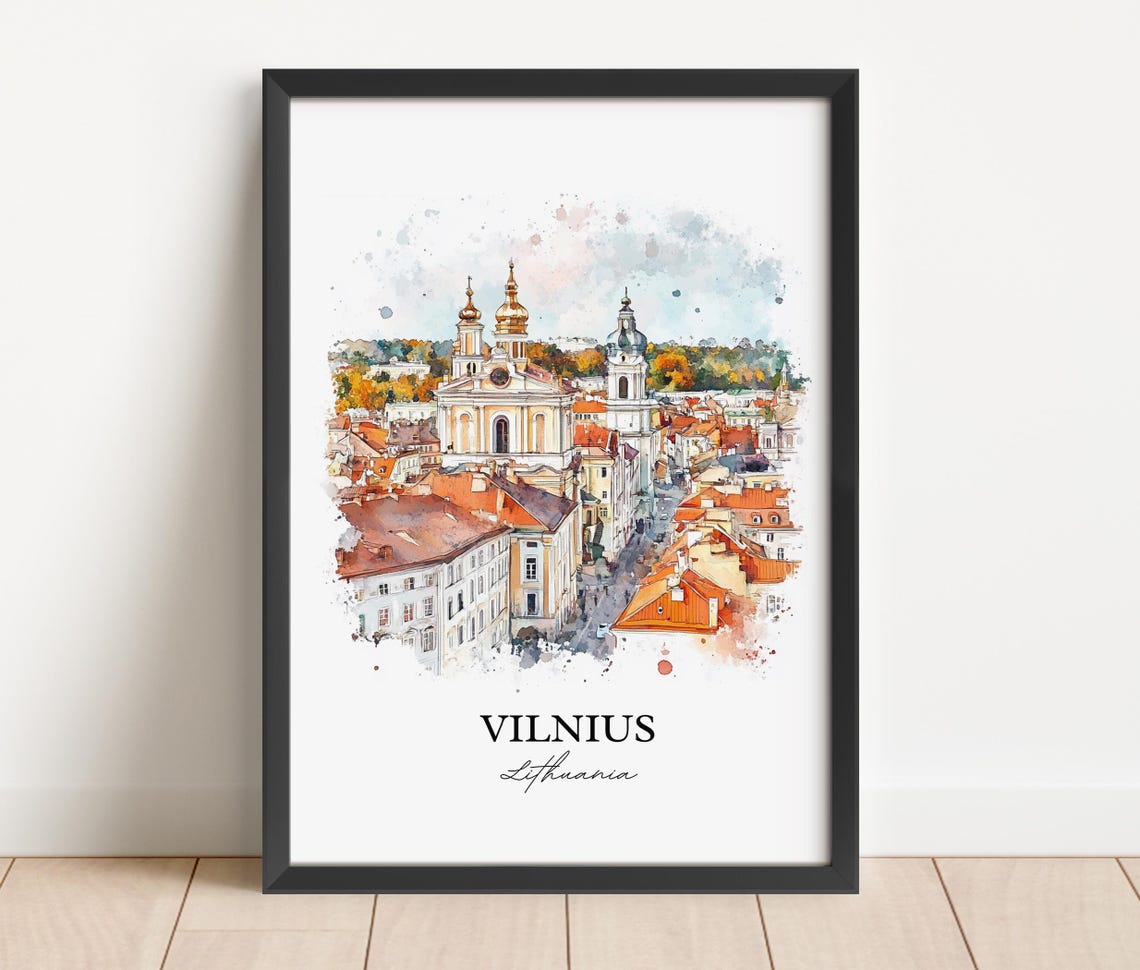 Vilnius Lithuania Old Town Churches Watercolor Travel Poster - Image 2