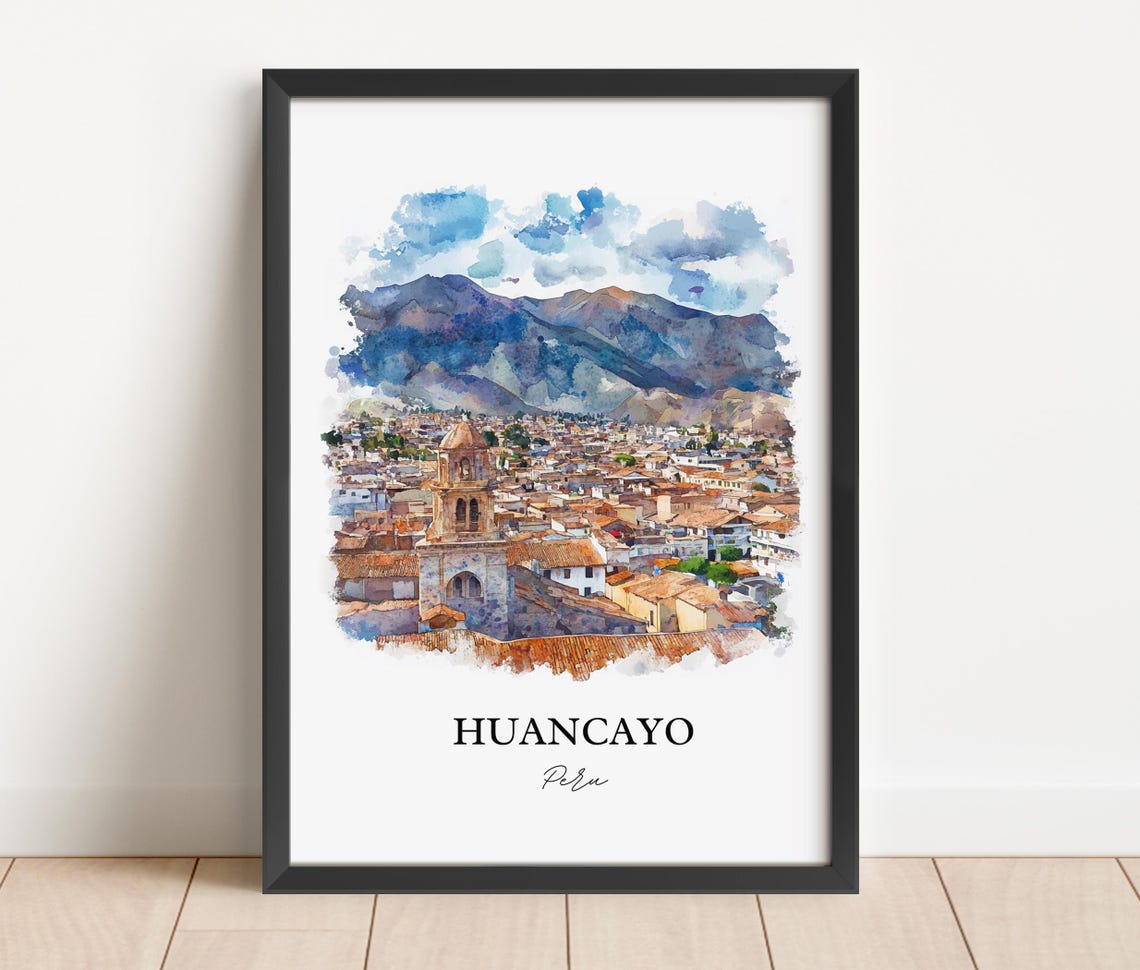 Huancayo Peru Watercolor Cathedral Tower Mountain Town Poster - Image 5