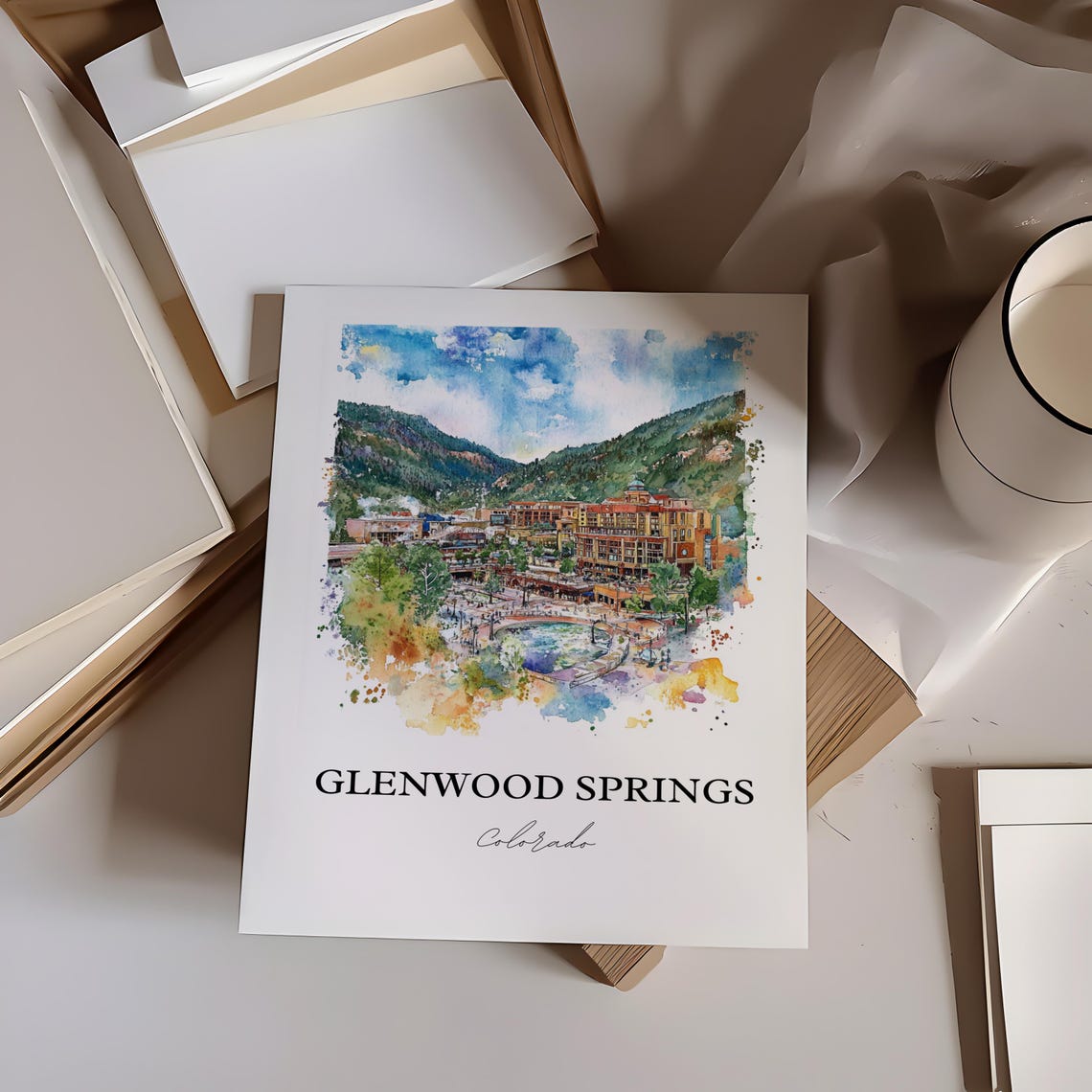 Glenwood Springs Colorado Resort Valley Town Watercolor Poster - Image 3