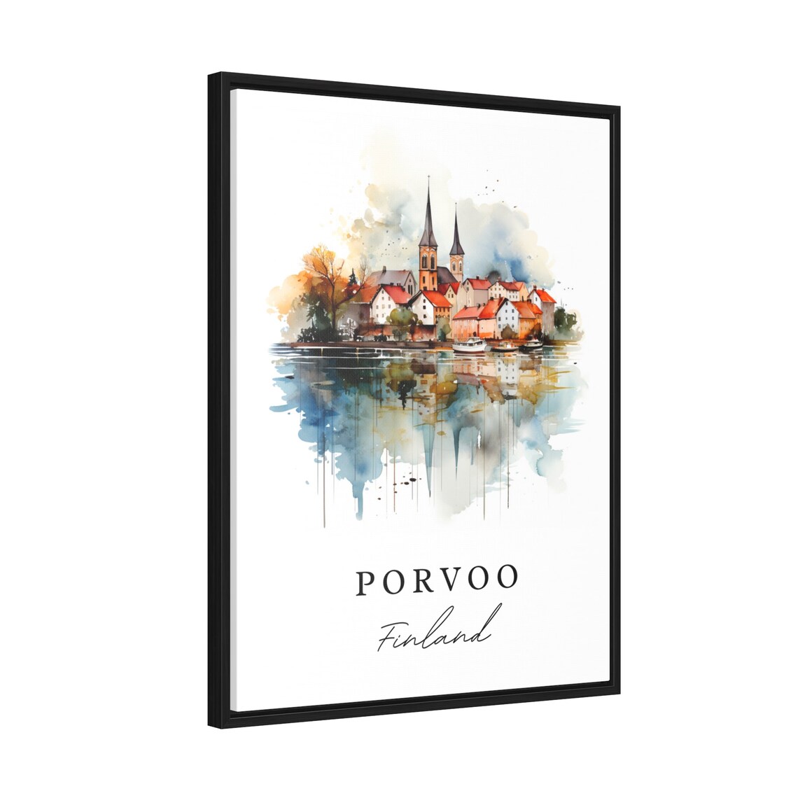 Porvoo Finland Riverside Old Town Church Watercolor Travel Poster - Image 2