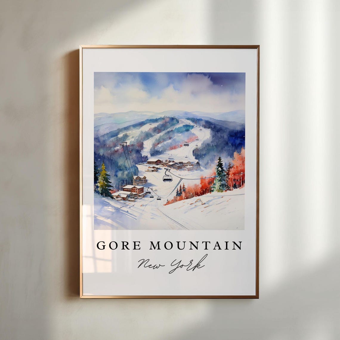 Gore Mountain New York Ski Resort Slopes Watercolor Winter Poster