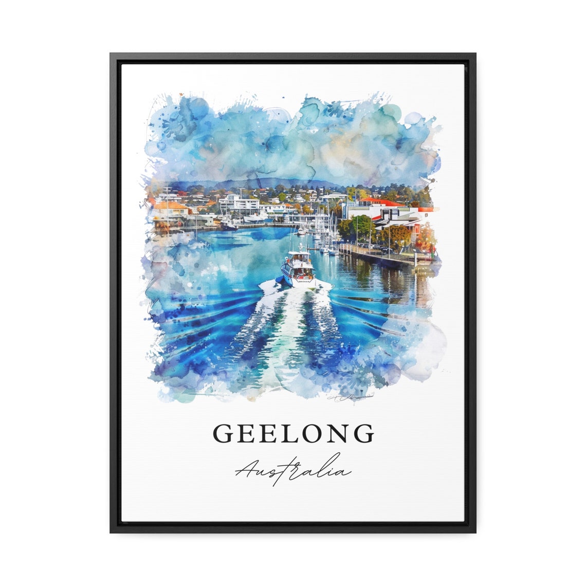 Geelong Australia Corio Bay Boat Harbor Watercolor Art Travel Poster - Image 3