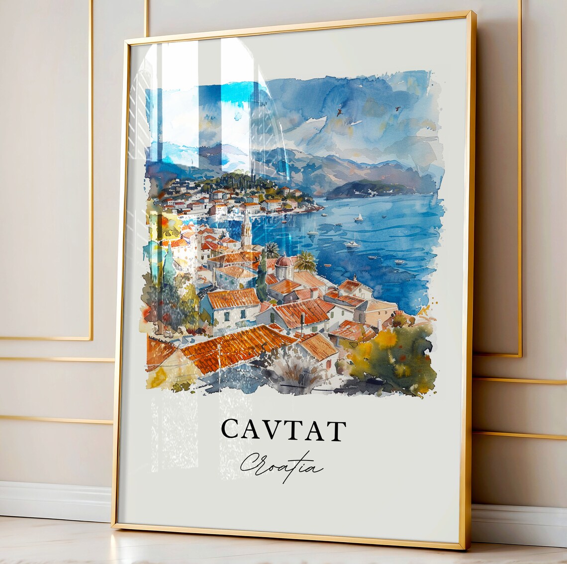 Cavtat Croatia Adriatic Coast Sailboat Watercolor Village Poster - Image 4