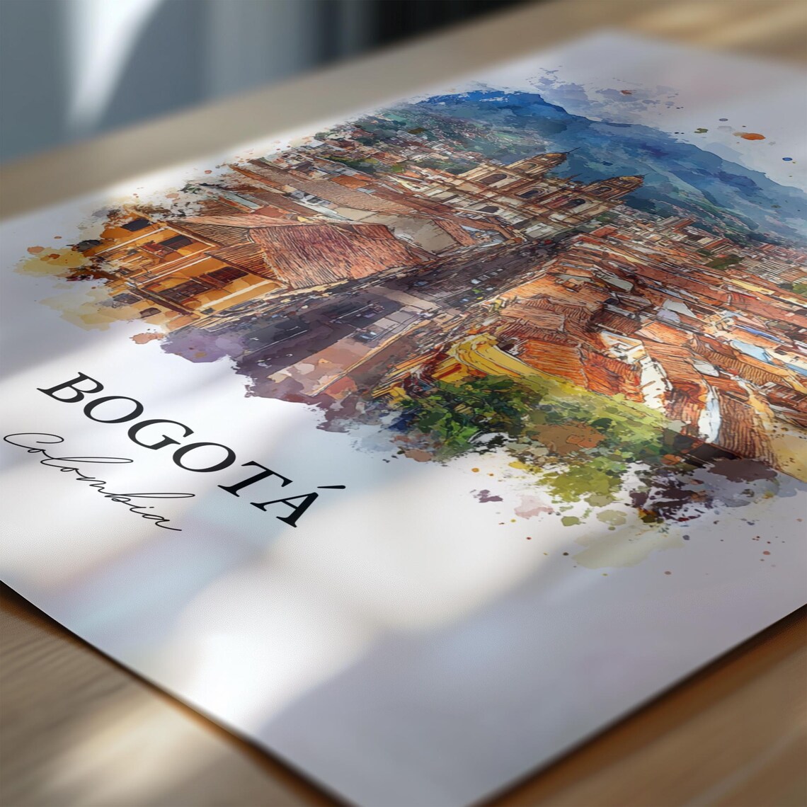 Bogota Colombia Old Town Aerial View Watercolor Travel Poster - Image 6