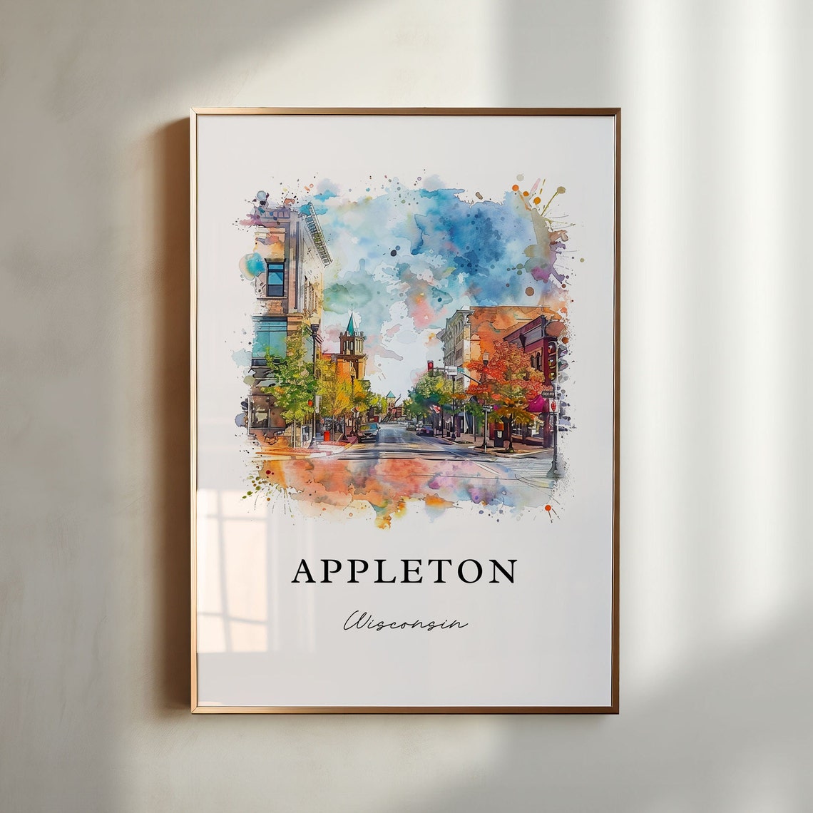 Appleton Wisconsin Historic Downtown Street Watercolor Poster - Image 3