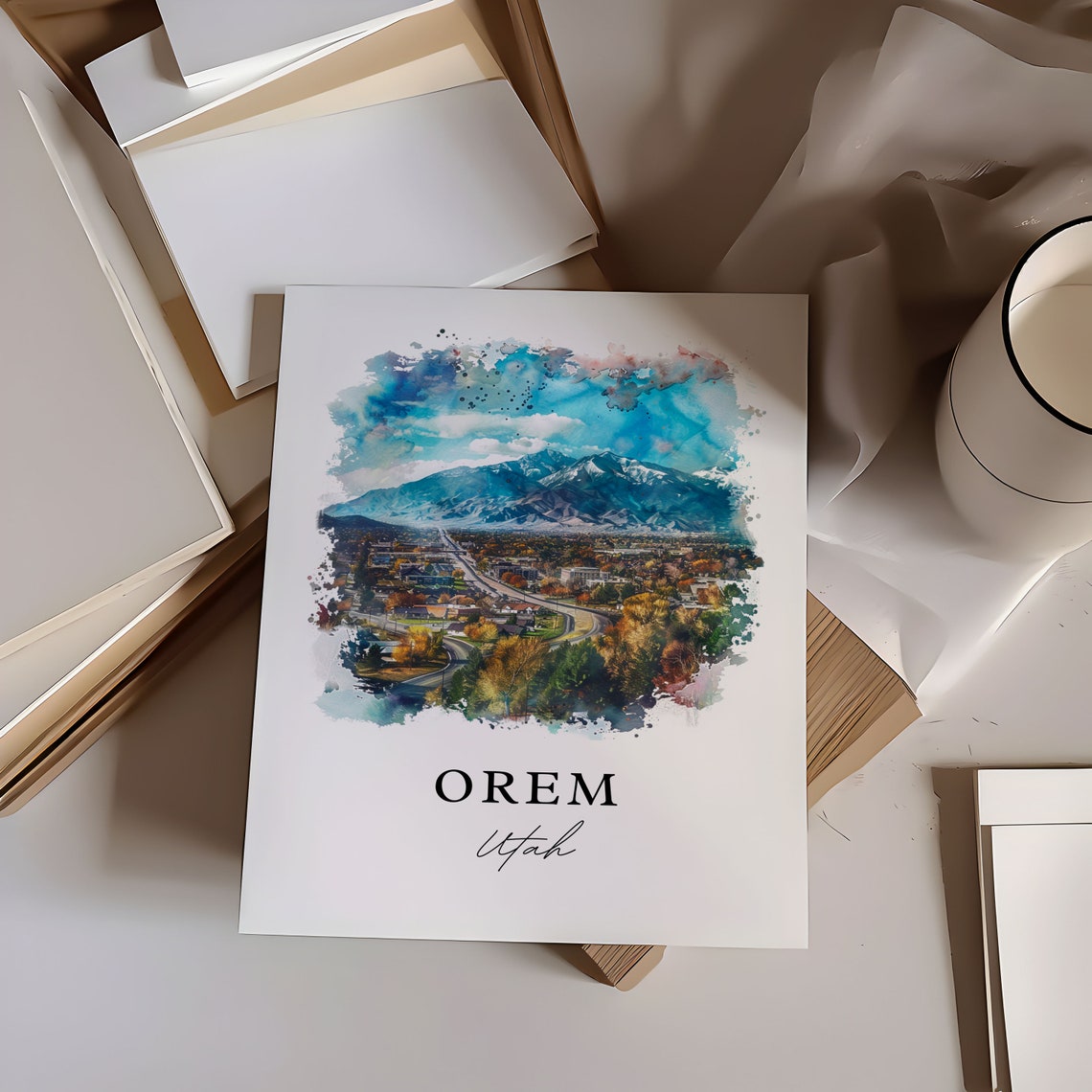 Orem Utah Watercolor Fall City Wasatch Mountain Scenic Poster - Image 6