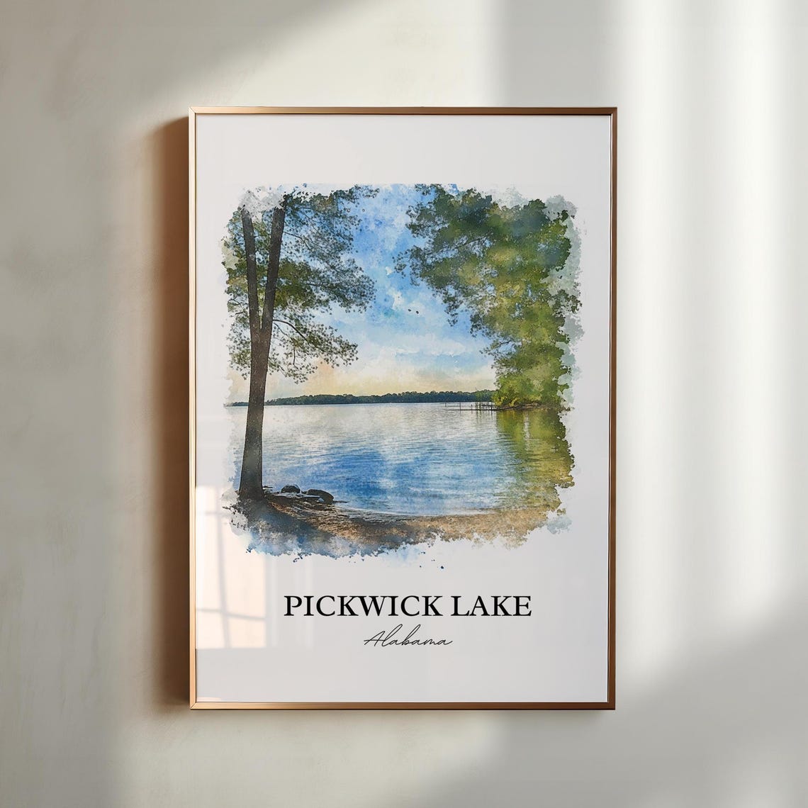 Pickwick Lake Alabama Tree Framed Bay Watercolor Travel Poster