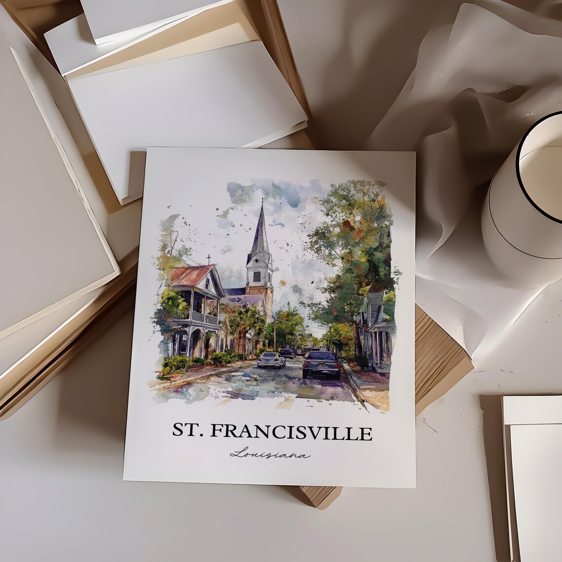 St Francisville Louisiana Church Spire Watercolor Travel Gift Poster - Image 3