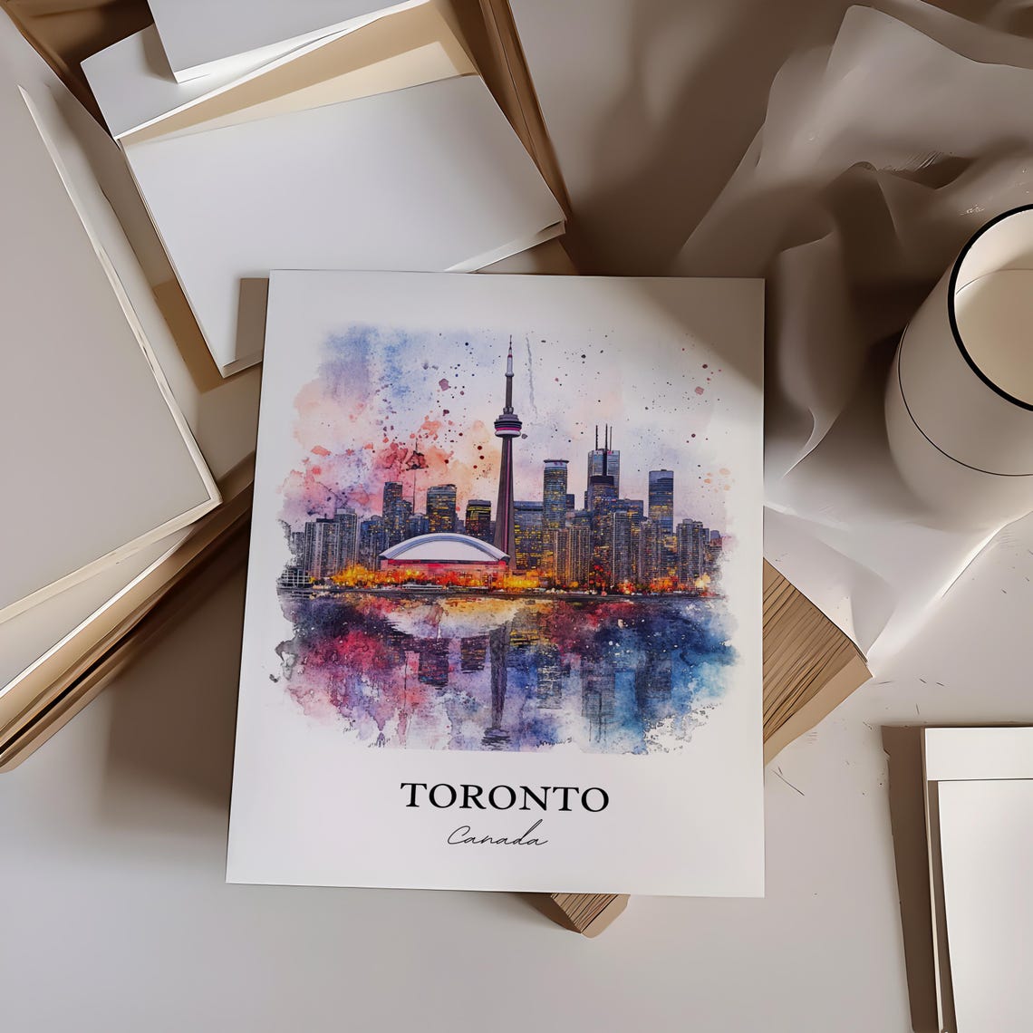 Toronto Skyline Watercolor Travel Poster, Canada - Image 5