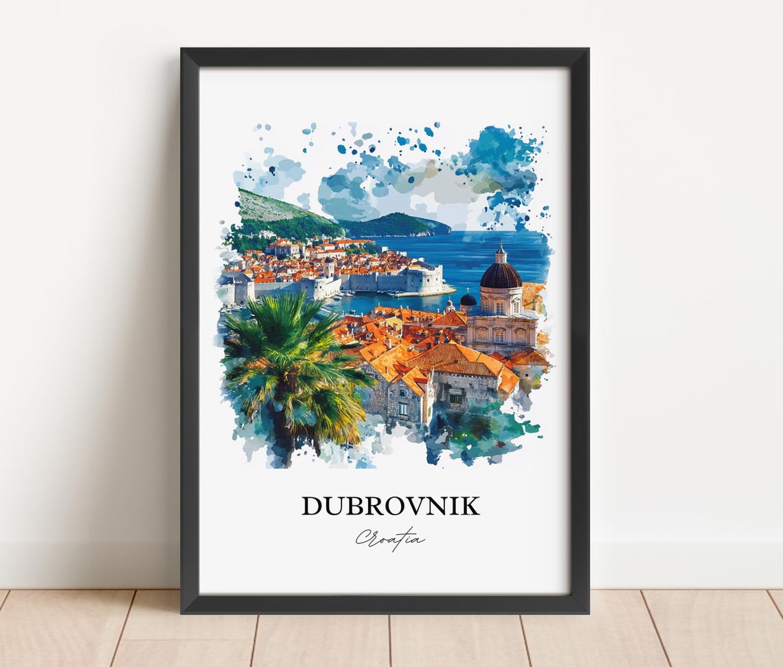Dubrovnik Croatia Old Town Harbor Watercolor Adriatic Travel Poster - Image 2