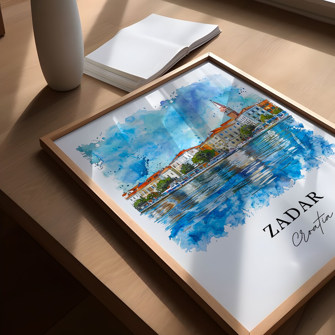Zadar Croatia Sunlit Waterfront Old Town Watercolor Travel Poster - Image 5