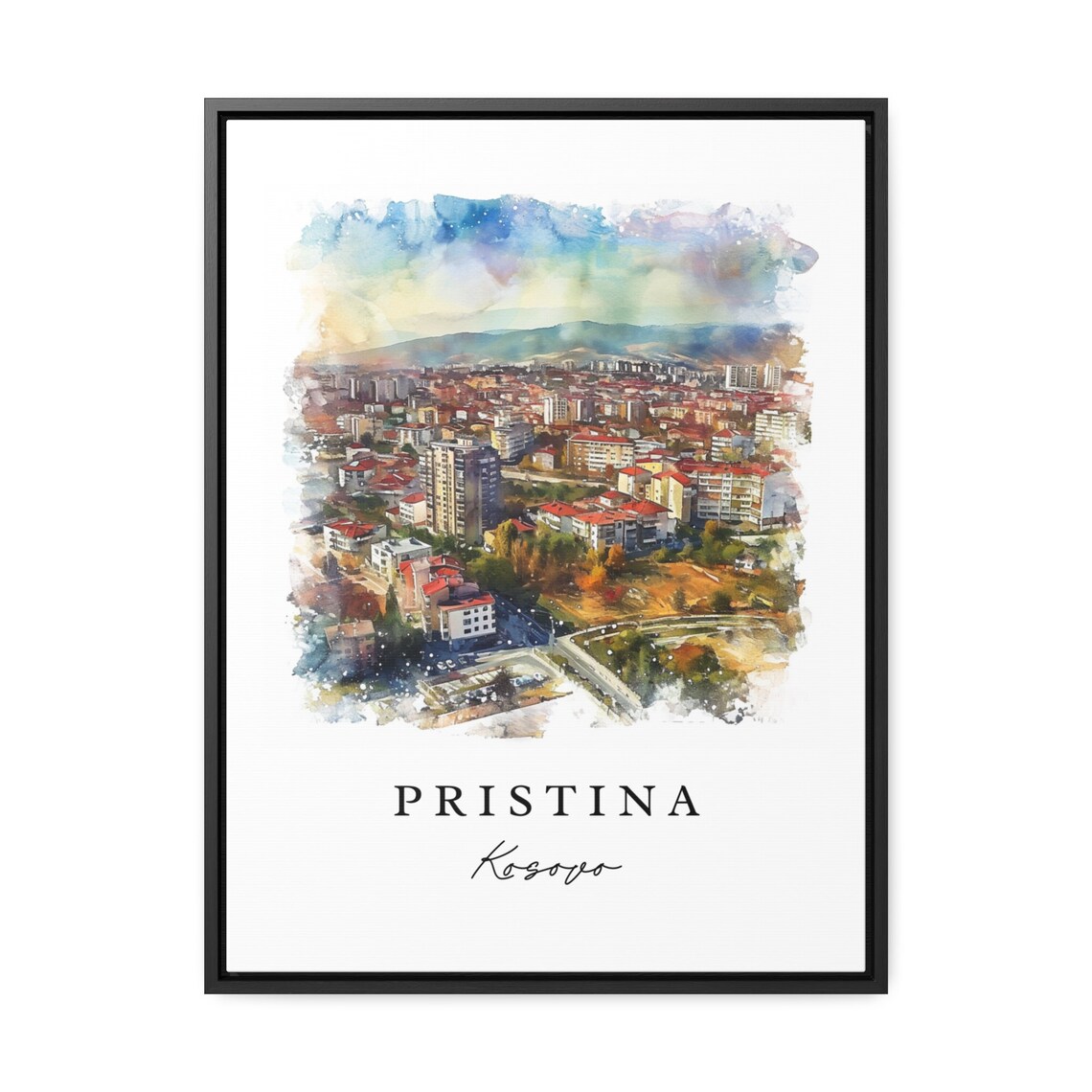 Pristina Kosovo Watercolor City Panorama Travel Souvenir Poster - Image 2