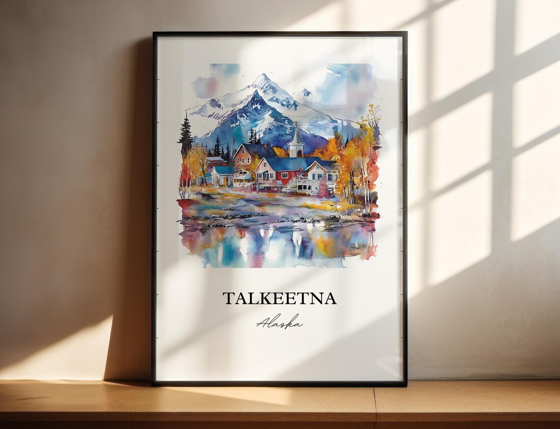 Talkeetna Watercolor Travel Poster, Alaska Art
