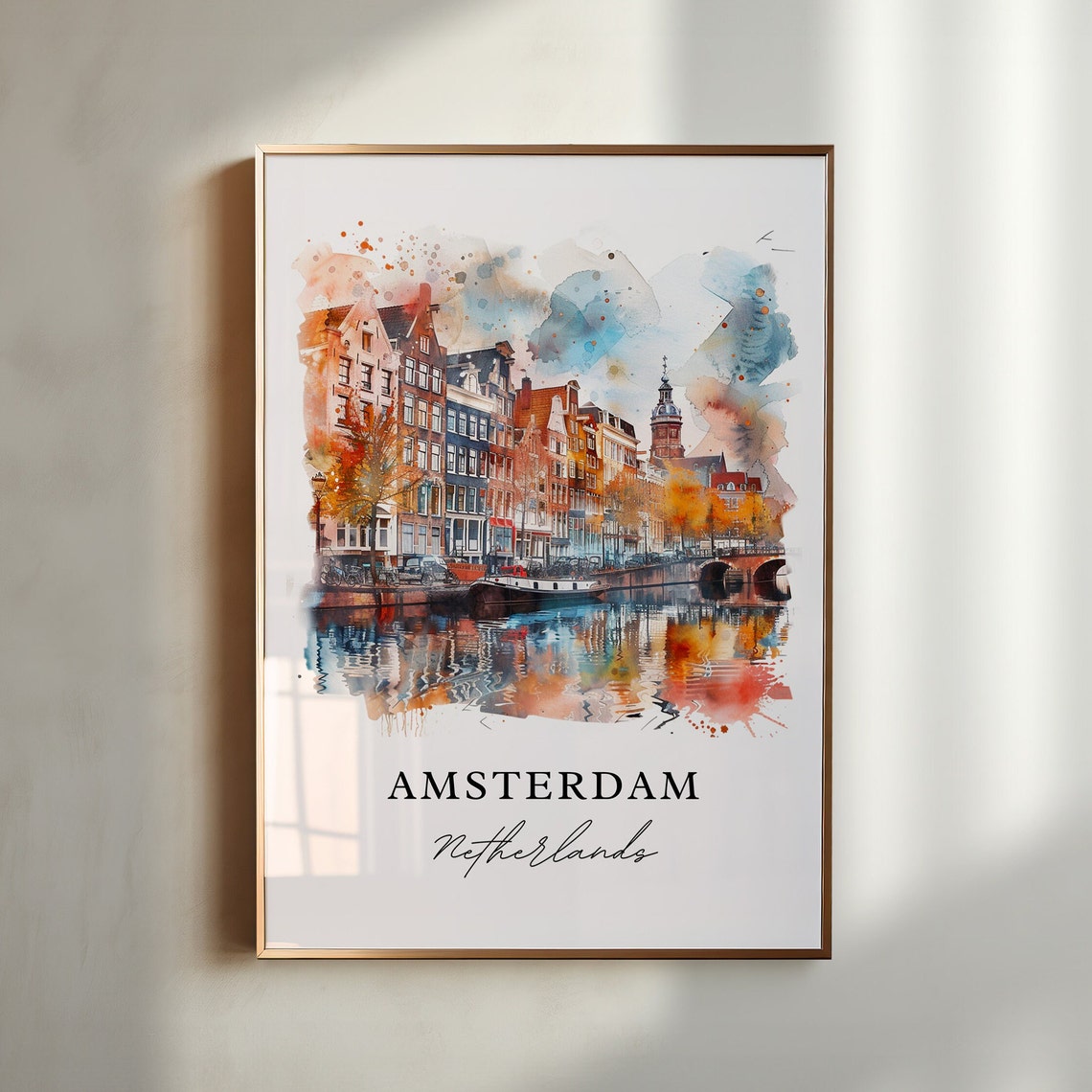 Amsterdam Watercolor Travel Poster, Netherlands Print