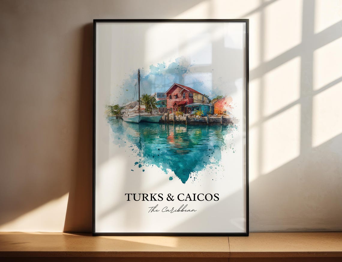 Turks and Caicos Caribbean Harbor Sailboat Art Travel Poster
