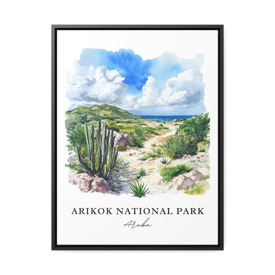 Arikok National Park Aruba Sunny Desert Cactus Watercolor Poster