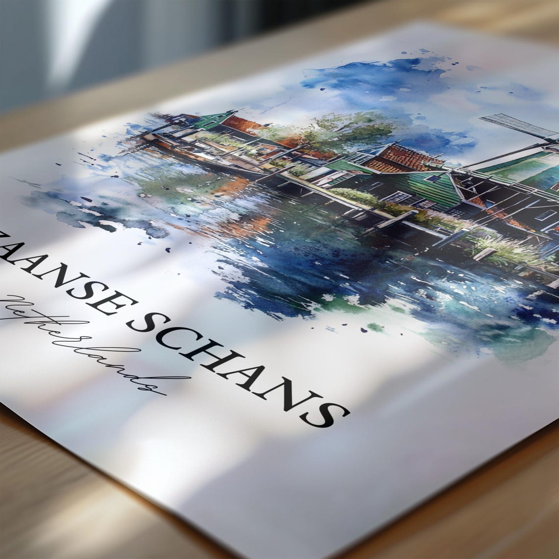 Zaanse Schans Netherlands Watercolor Windmill Canal Scene Poster - Image 6