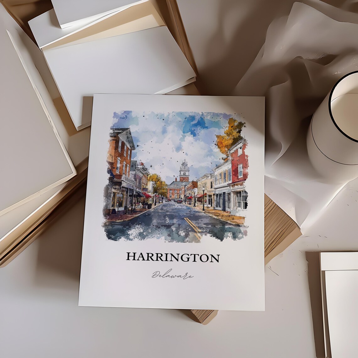 Harrington Delaware Historic Main Street Town Watercolor Poster - Image 4