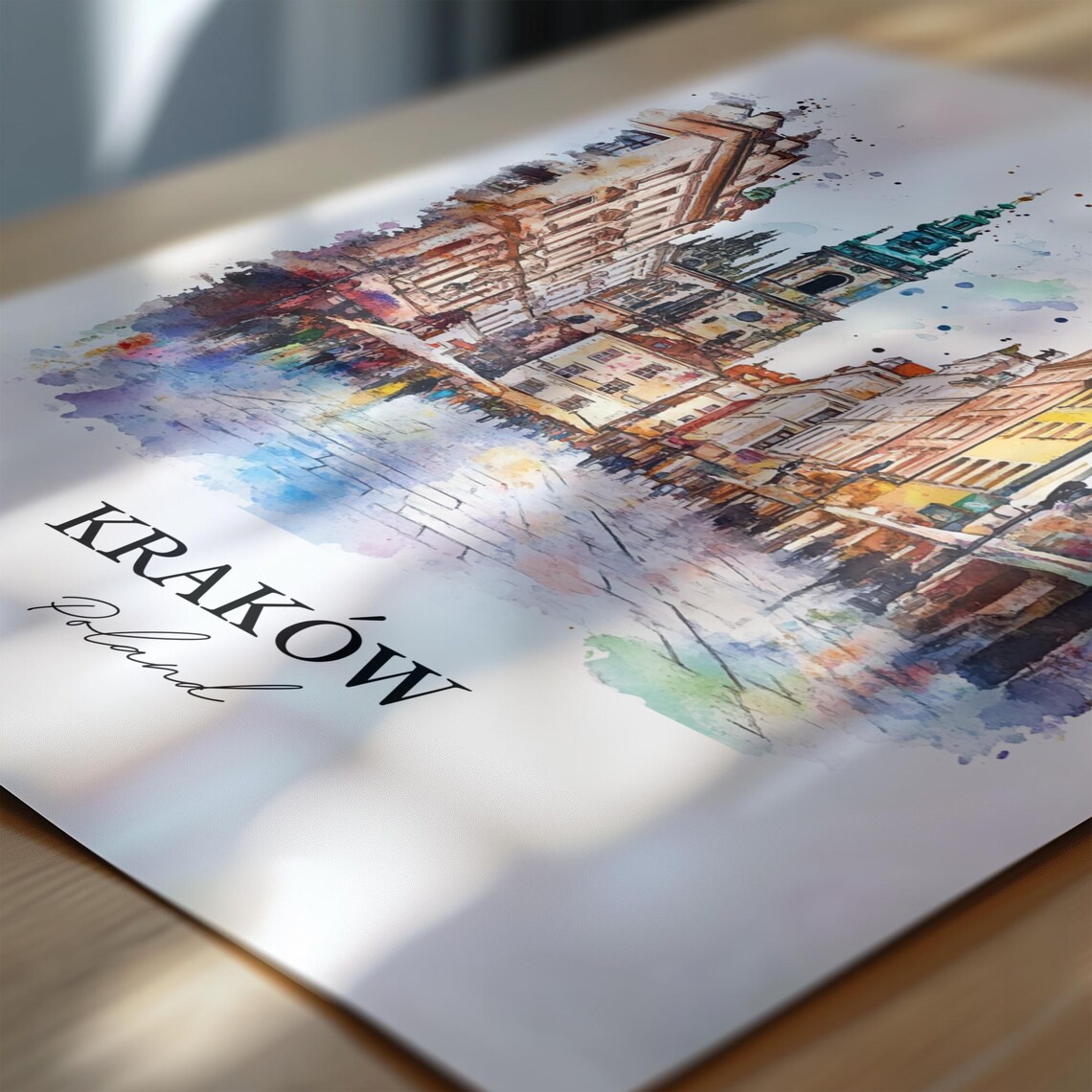 Krakow Poland Old Town Church Square Watercolor Travel Poster - Image 6