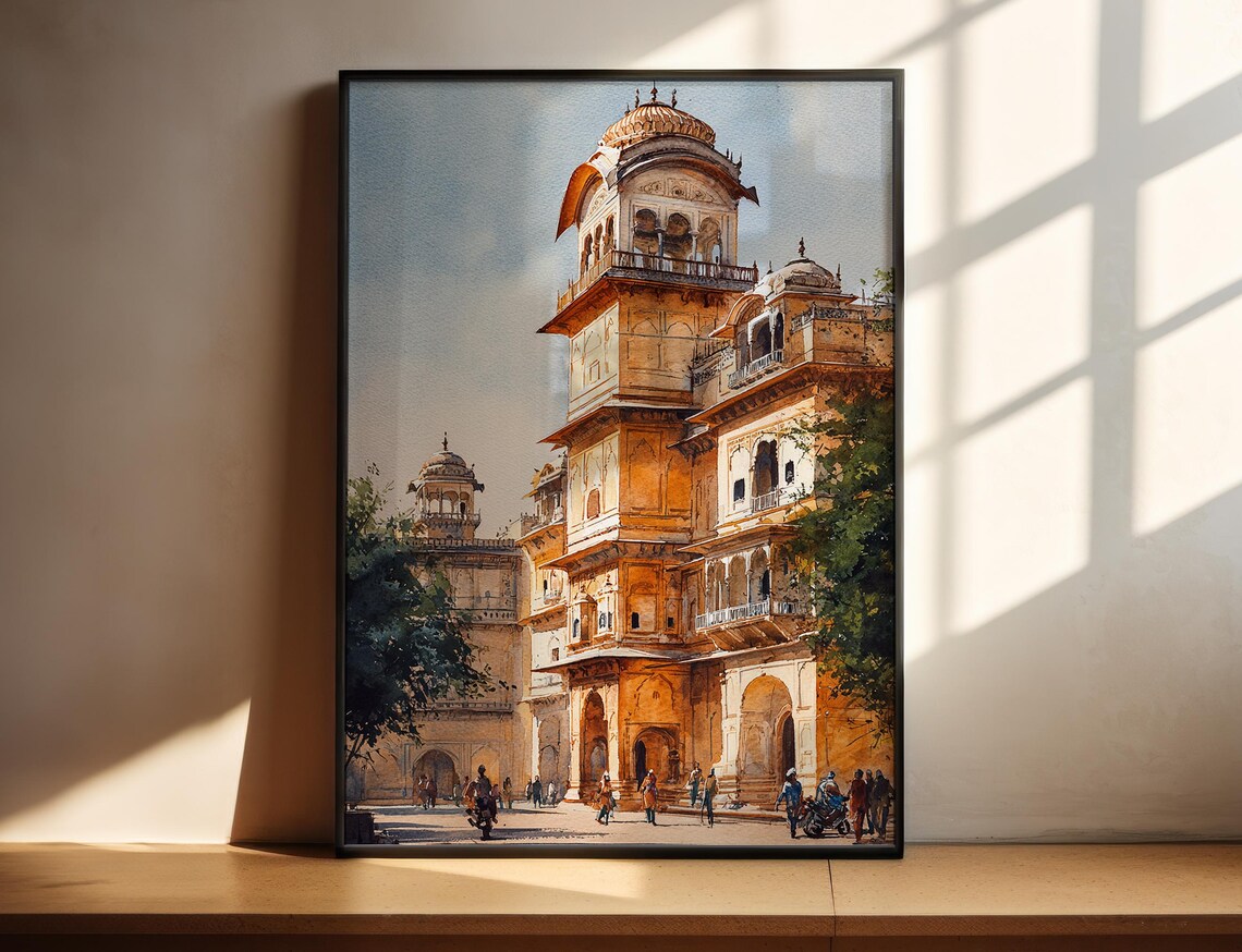 Jaipur India Watercolor Travel Poster, Asia Decor
