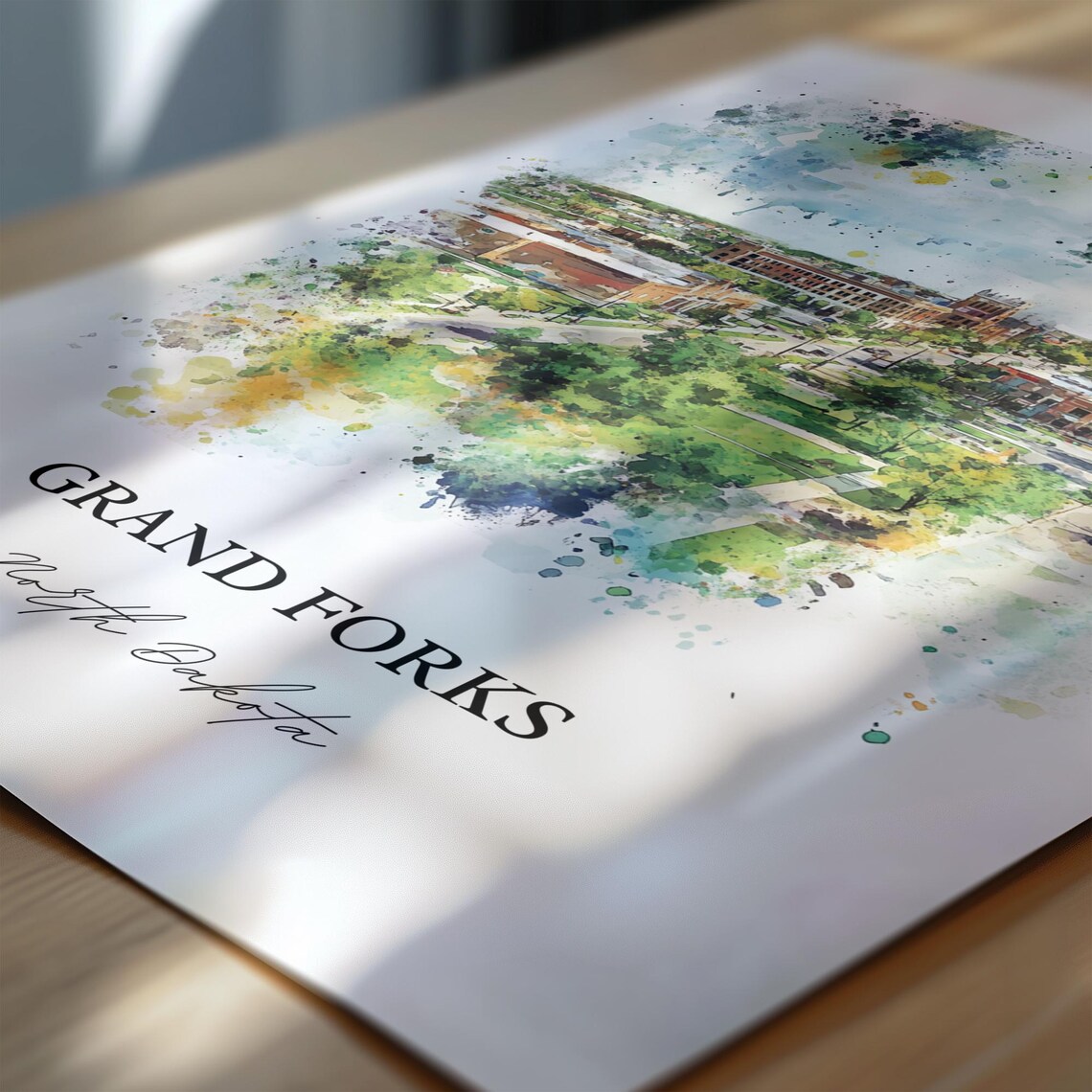 Grand Forks North Dakota Watercolor City Aerial Green Park Poster - Image 6