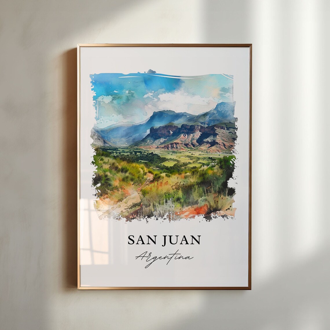 San Juan Argentina Watercolor Andean Mountain Landscape Art Poster