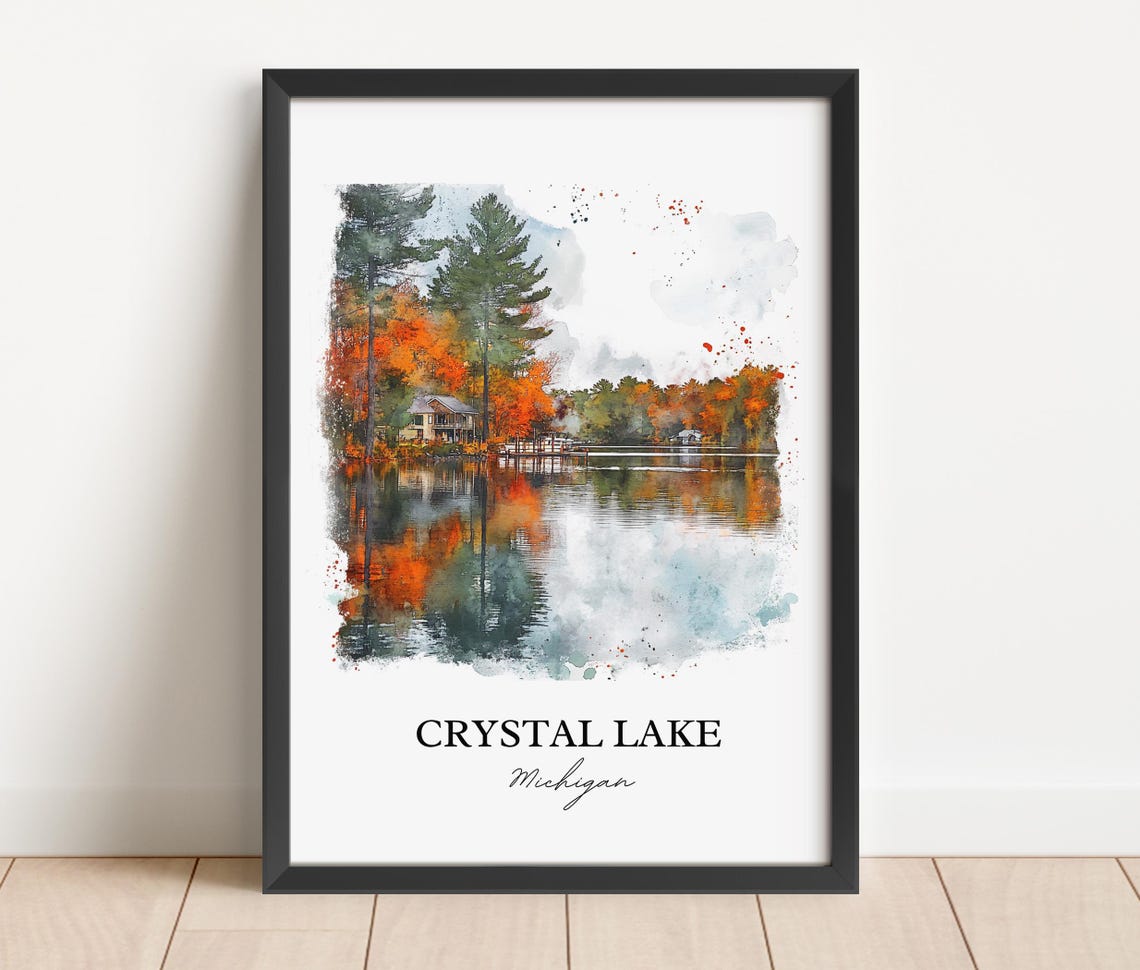Crystal Lake Michigan Autumn Cabin Foliage Reflection Poster - Image 2