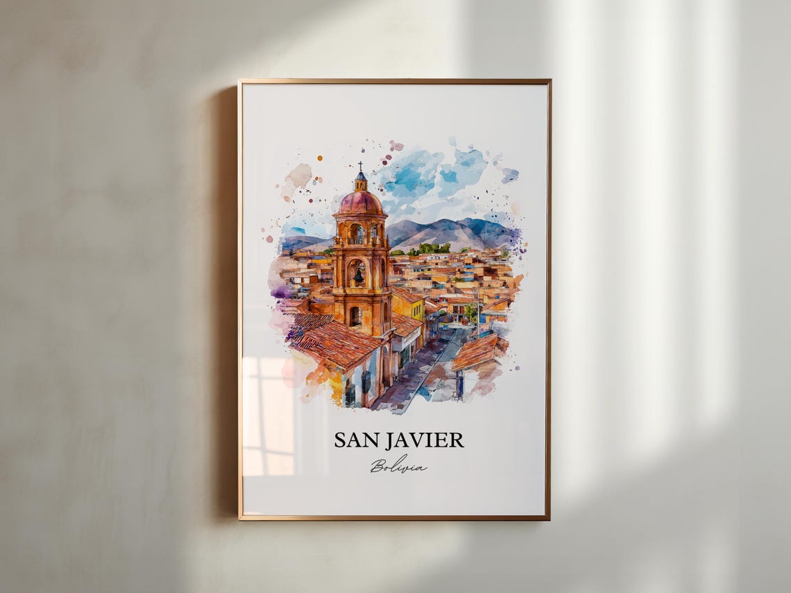 San Javier Bolivia Art Uflo De Chvez Print Watercolor Gift Travel Poster Housewarming - Image 2