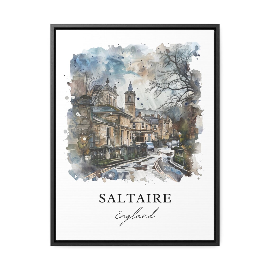 Saltaire England Historic Stone Village Watercolor Travel Poster - Image 3
