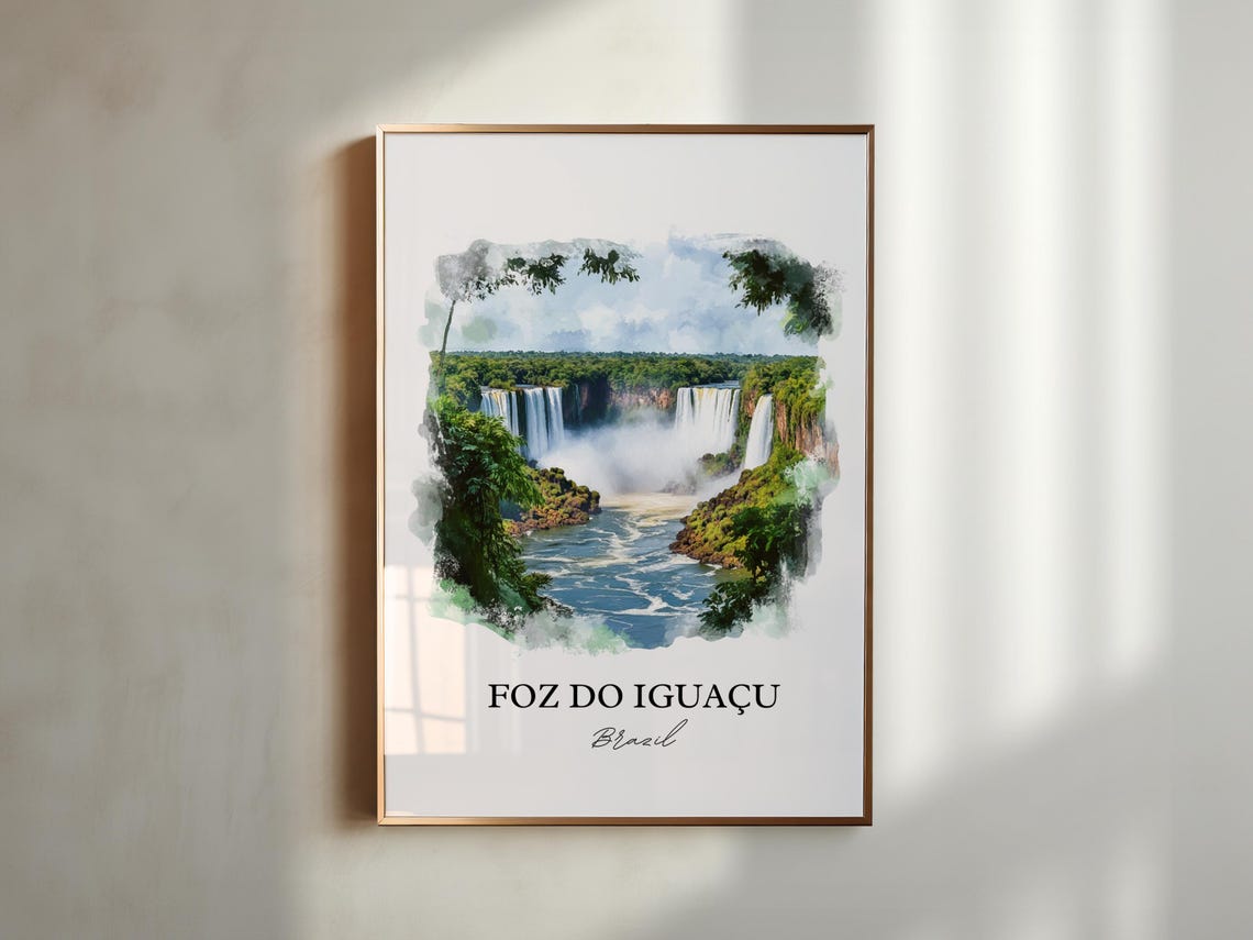 Foz do Iguacu Brazil Waterfall Watercolor Rainforest Scene Poster - Image 4