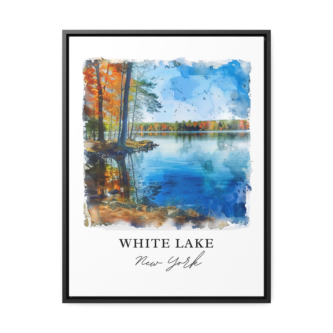 White Lake New York Autumn Lakeside Reflections Watercolor Poster - Image 3