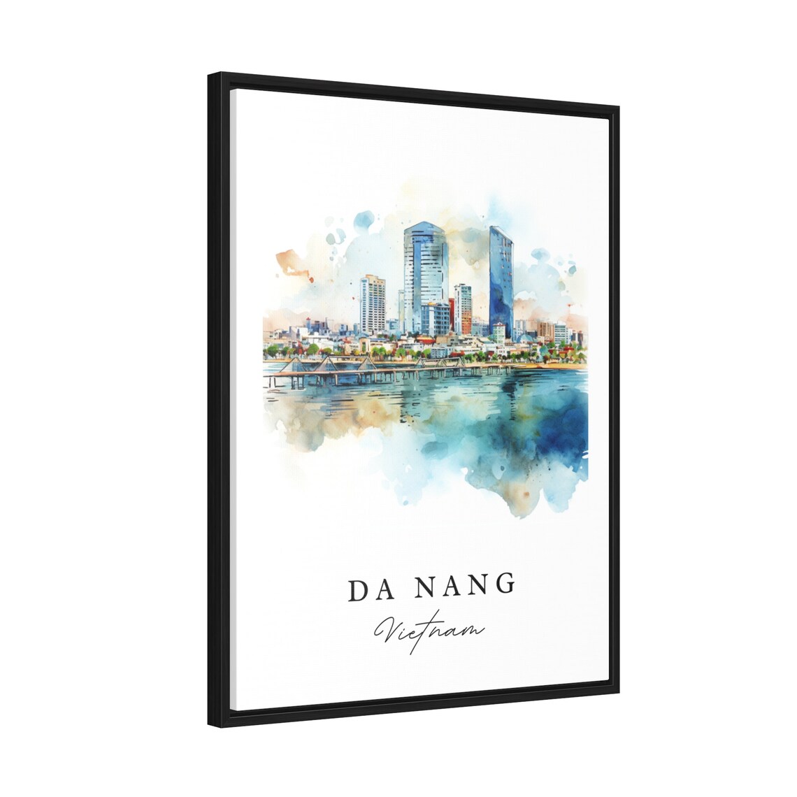 Da Nang Vietnam Watercolor Riverside Cityscape Travel Poster - Image 2