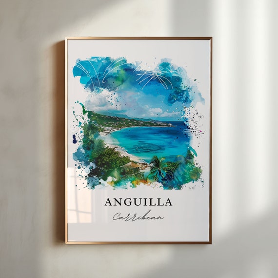 Anguilla Wall Art Anguilla Print Anguilla Caribbean Watercolor Anguilla Gift Travel Print Travel Poster Housewarming Gift