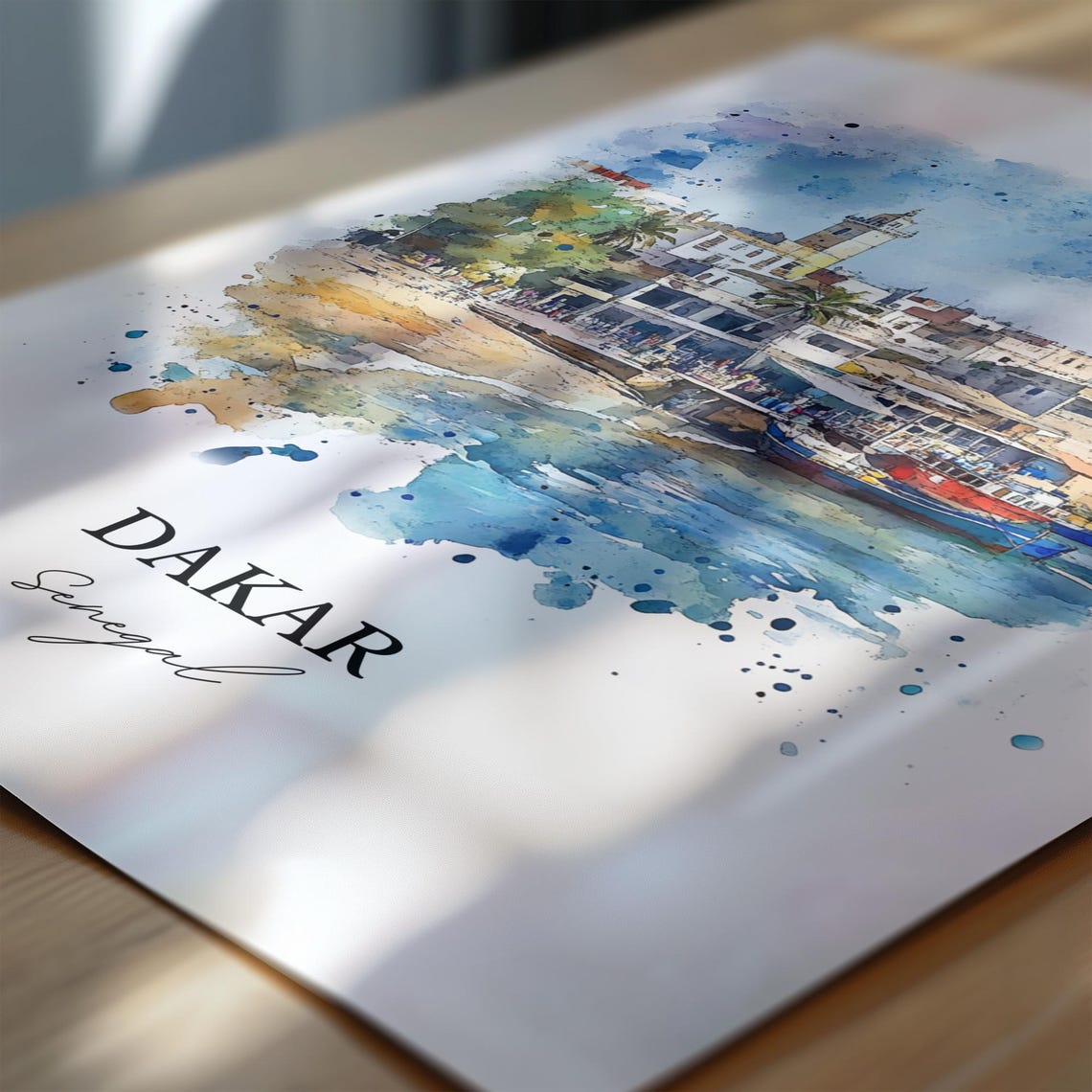 Dakar Senegal Harbor Fishing Boats Waterfront Watercolor Poster - Image 6