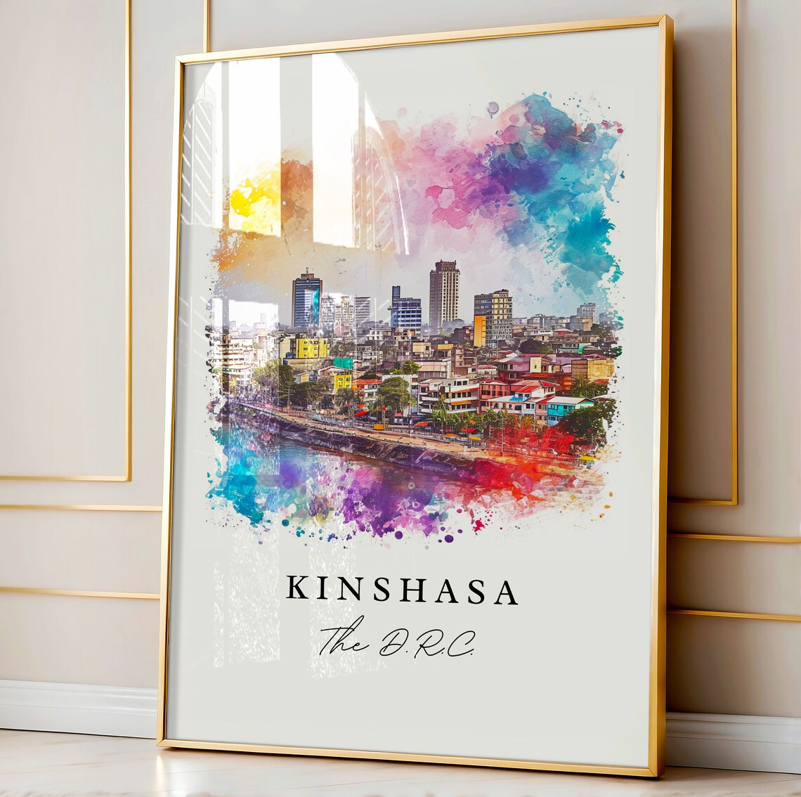 Kinshasa The DRC Riverfront Skyline Watercolor Travel Poster - Image 5