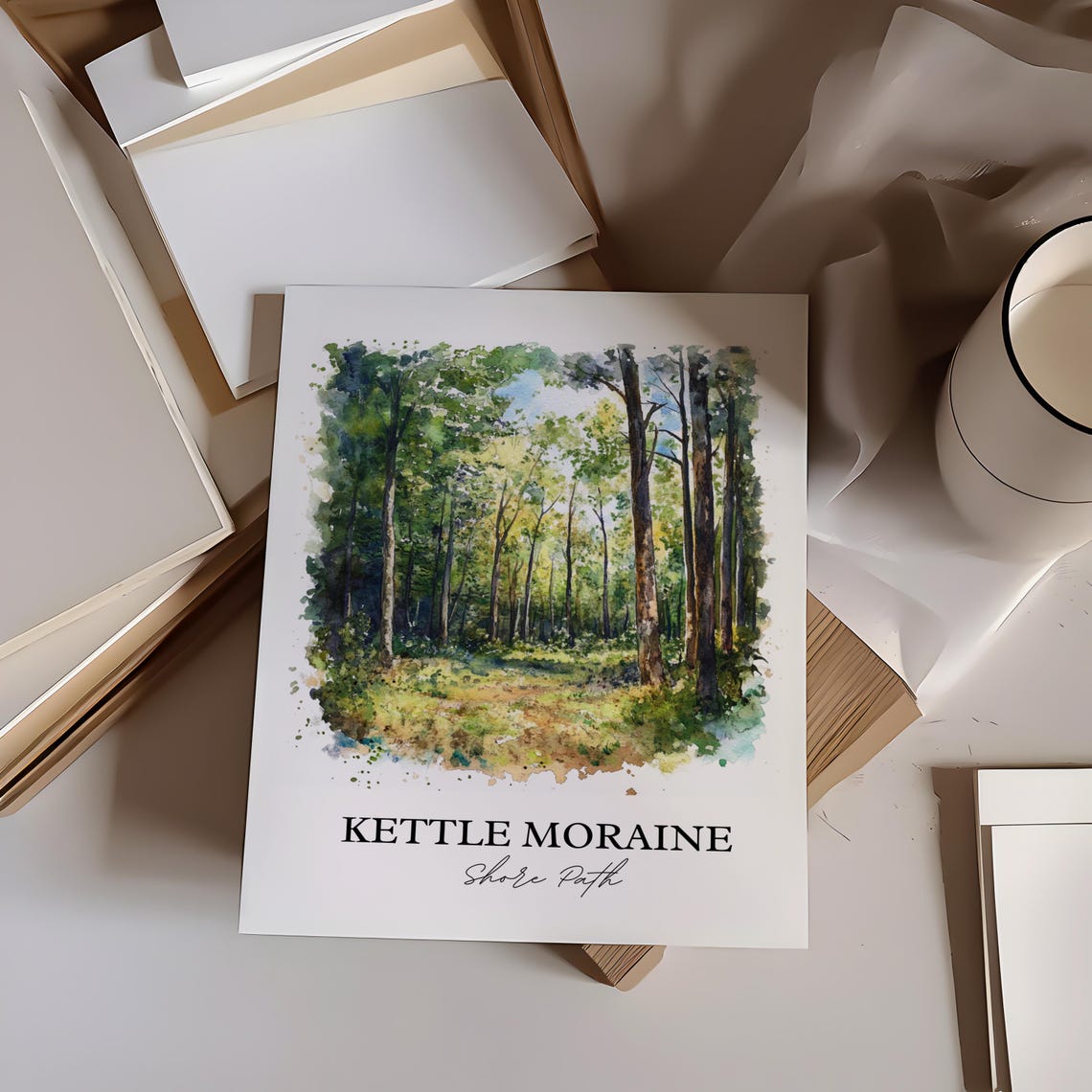 Kettle Moraine Shore Path Watercolor Forest Trail Green Trees Poster - Image 3