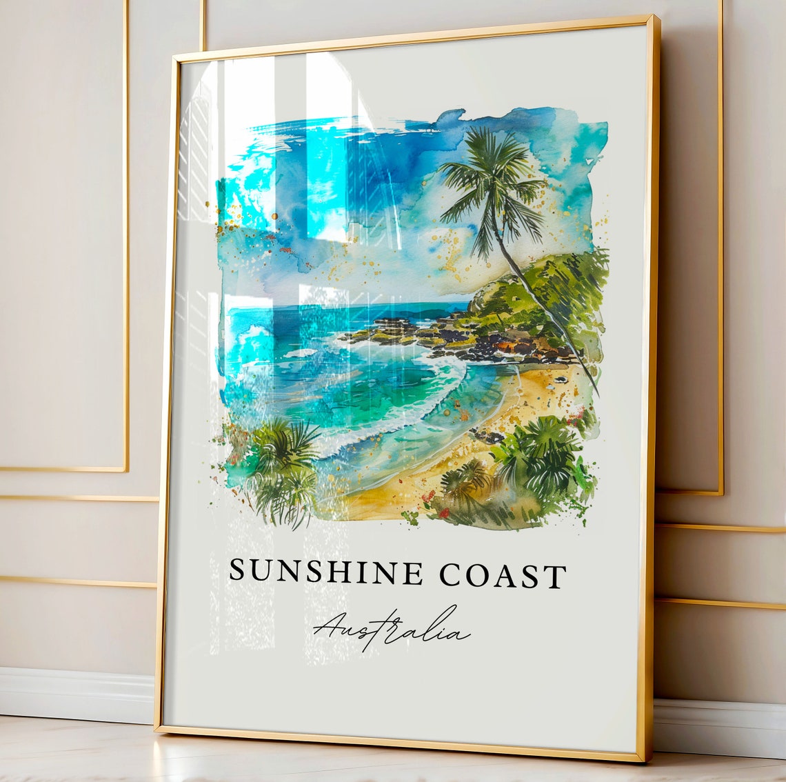 Sunshine Coast Australia Tropical Beach Watercolor Coastal Poster - Image 4