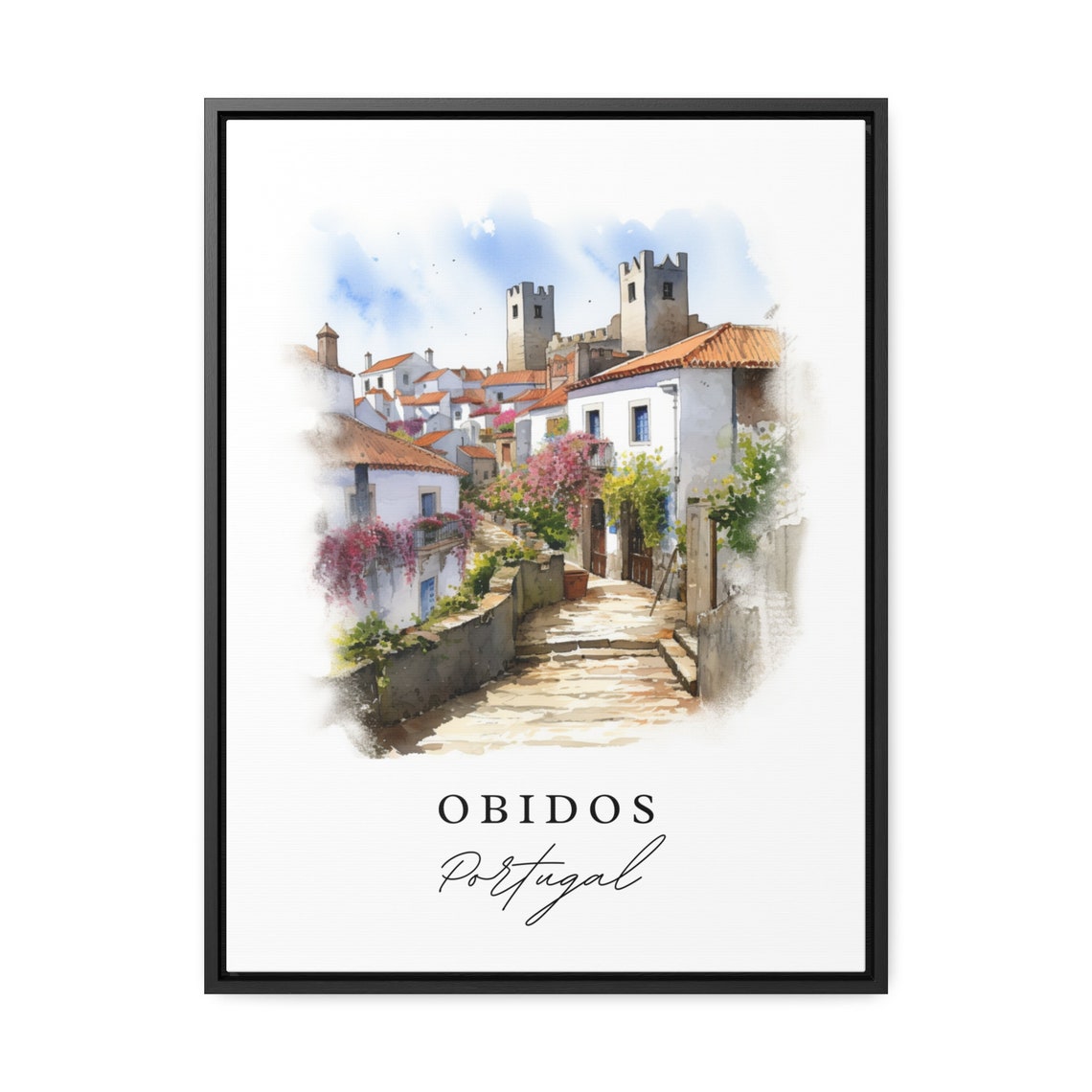 Obidos Portugal Travel Poster, Custom Text Present - Image 2