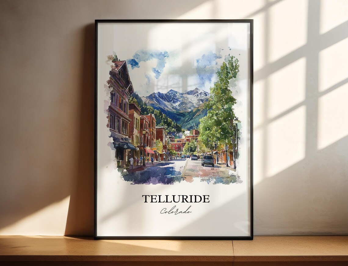Telluride Colorado Mountain Town Main Street Watercolor Poster