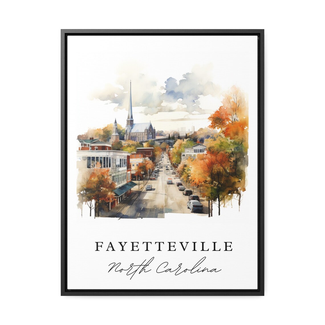 Fayetteville North Carolina Downtown Autumn Street Watercolor Poster - Image 2