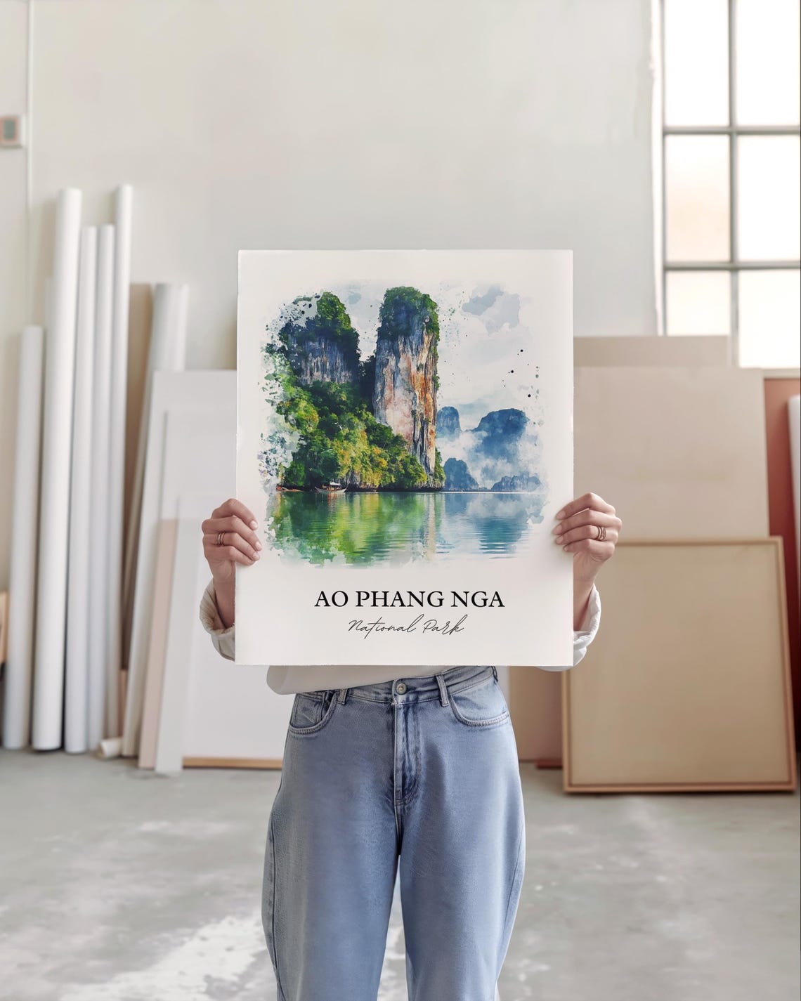 Ao Phang Nga Thailand Limestone Karst Bay Watercolor Travel Poster - Image 5