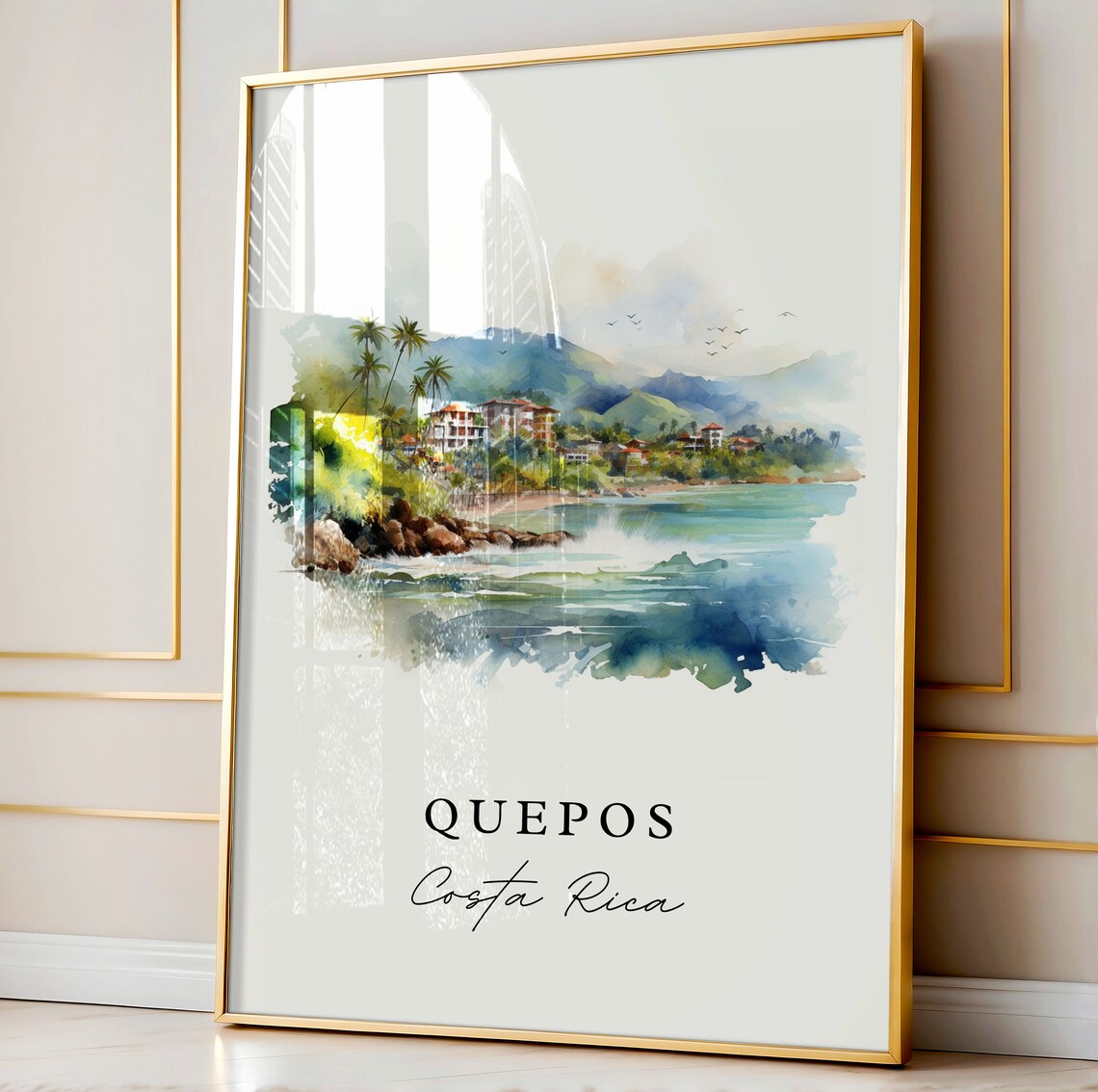 Quepos Costa Rica Palm Beach Resort Watercolor Travel Gift Poster - Image 3