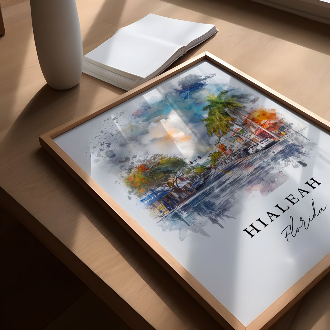 Hialeah Florida Palm Street Storefront Watercolor City Poster - Image 4