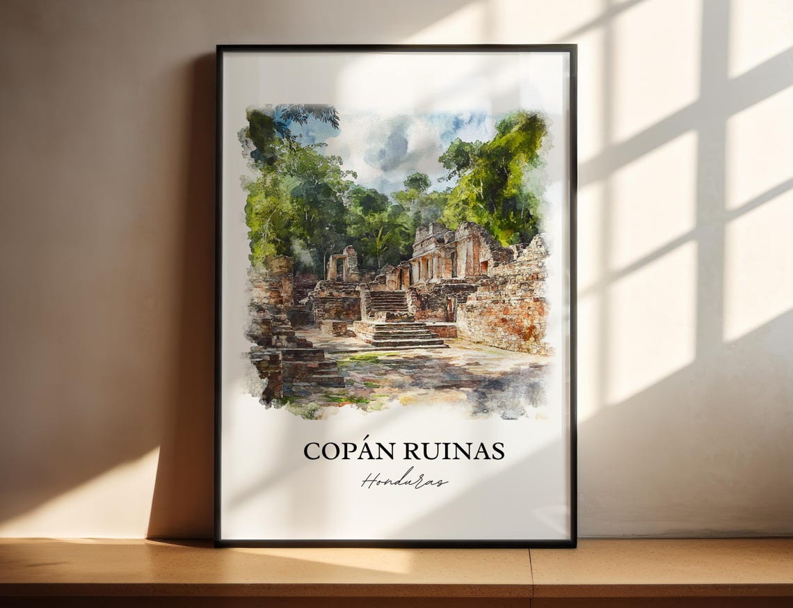 Copan Ruinas Wall Art Honduras Print Watercolor Gift Travel Poster Housewarming