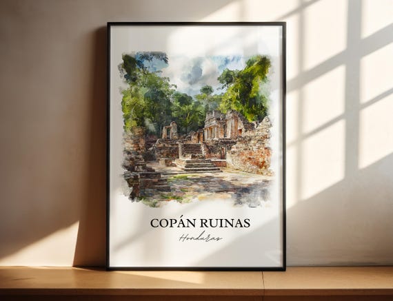 Copan Ruinas Wall Art Honduras Print Watercolor Gift Travel Poster Housewarming